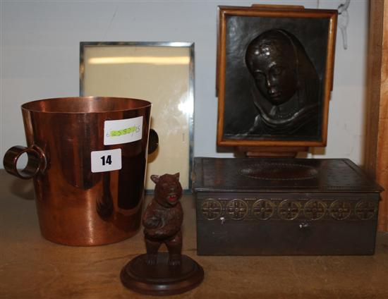 Quantity of Copperware etc, including female plaque, frame etc